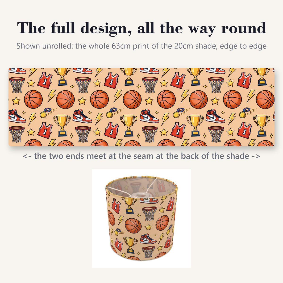 Orange Basketball Kids lampshade - 20cm x 18.5cm Ceiling - photo 9