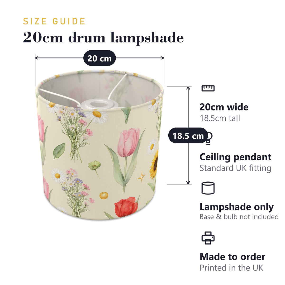 Cream Floral Kids lampshade - 20cm x 18.5cm Ceiling - photo 7