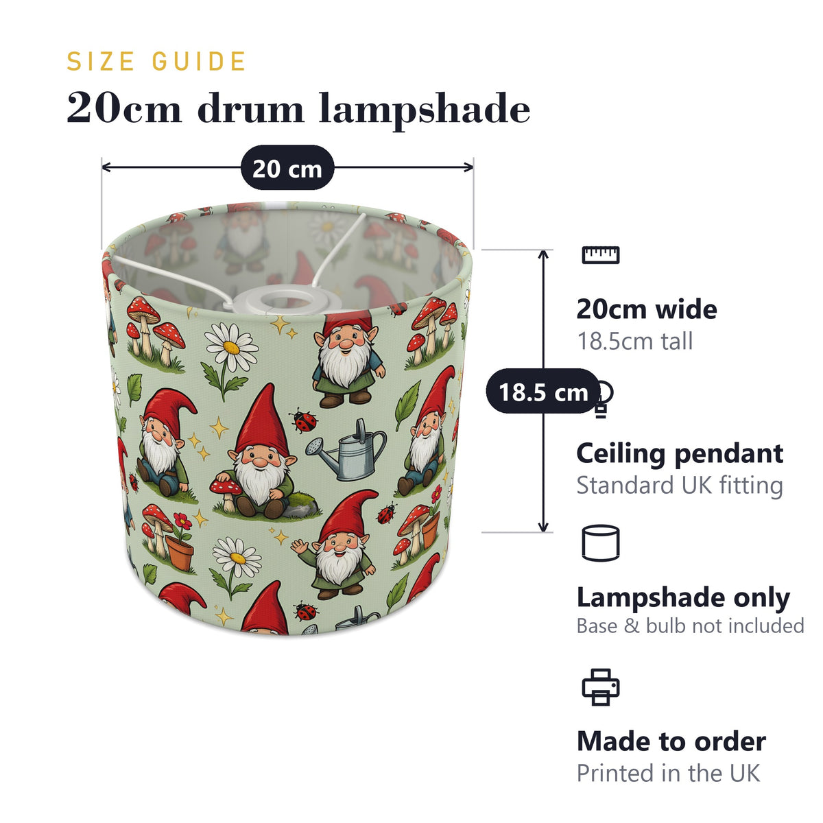 Sage Garden Gnomes lampshade - 20cm x 18.5cm Ceiling - photo 7