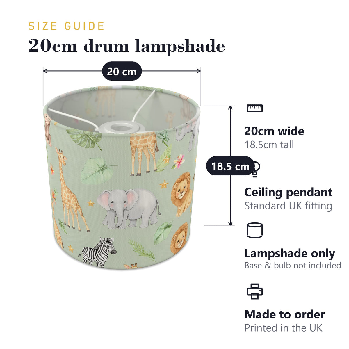 Sage Jungle Pals lampshade - 20cm x 18.5cm Ceiling - photo 7