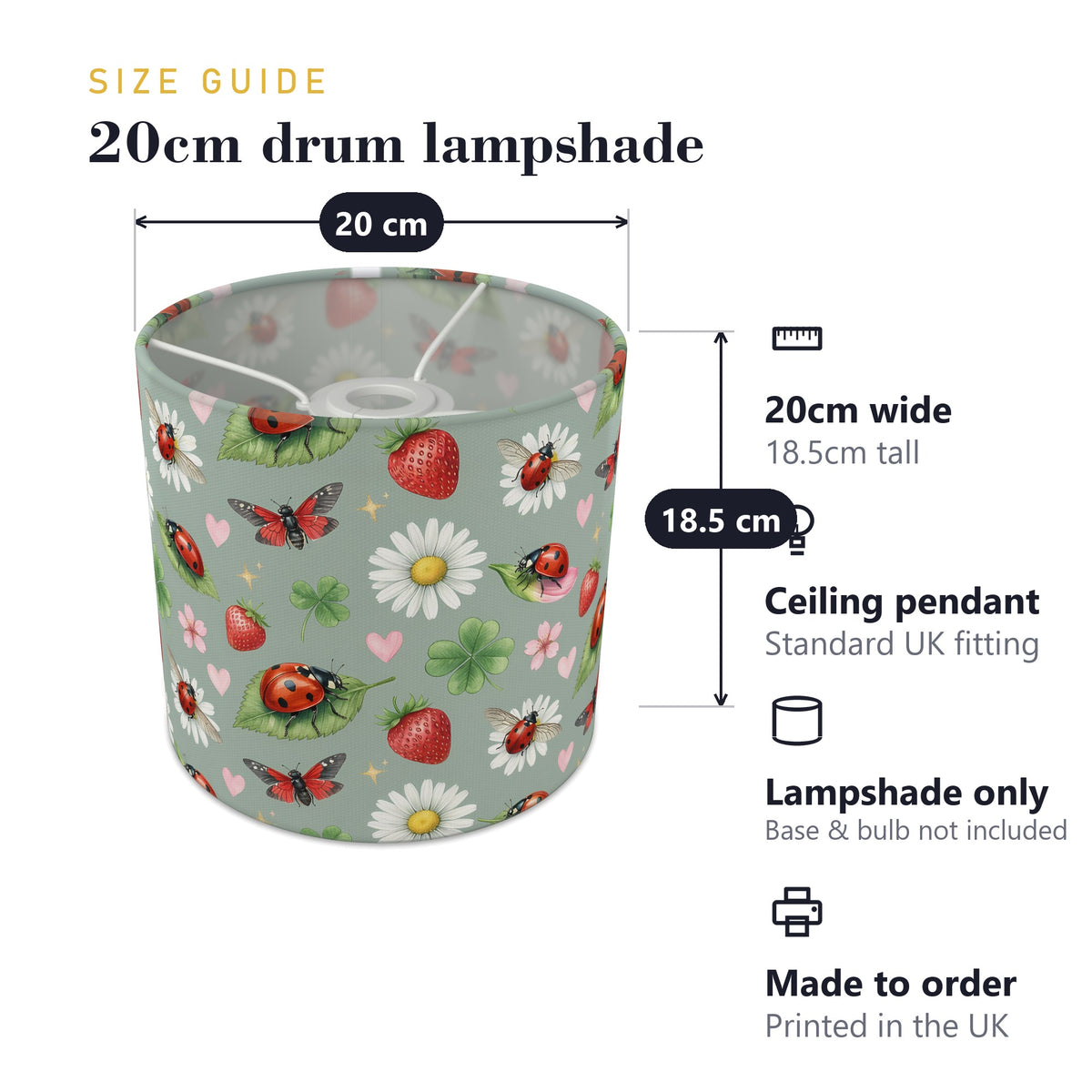 Sage Lucky Ladybirds lampshade - 20cm x 18.5cm Ceiling - photo 7