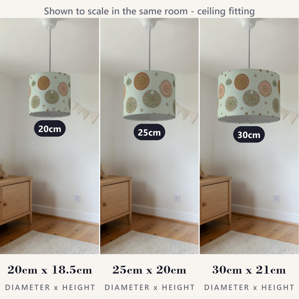 Sage Boho Mandala lampshade - 20cm x 18.5cm Ceiling - photo 4