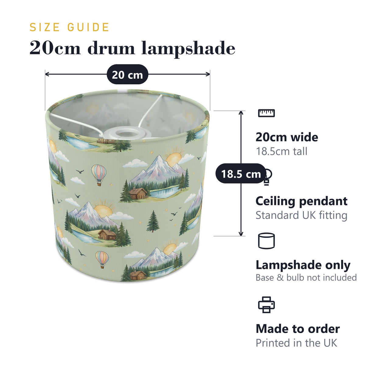 Sage Mountain Adventure lampshade - 20cm x 18.5cm Ceiling - photo 7