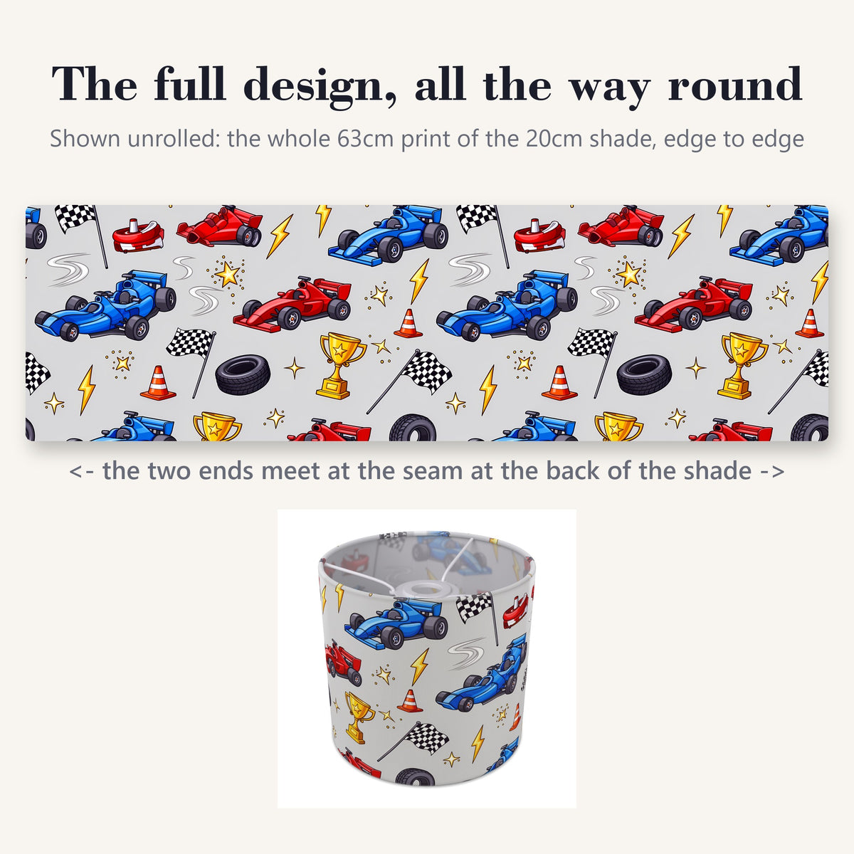 Grey Race Day lampshade - 20cm x 18.5cm Ceiling - photo 9