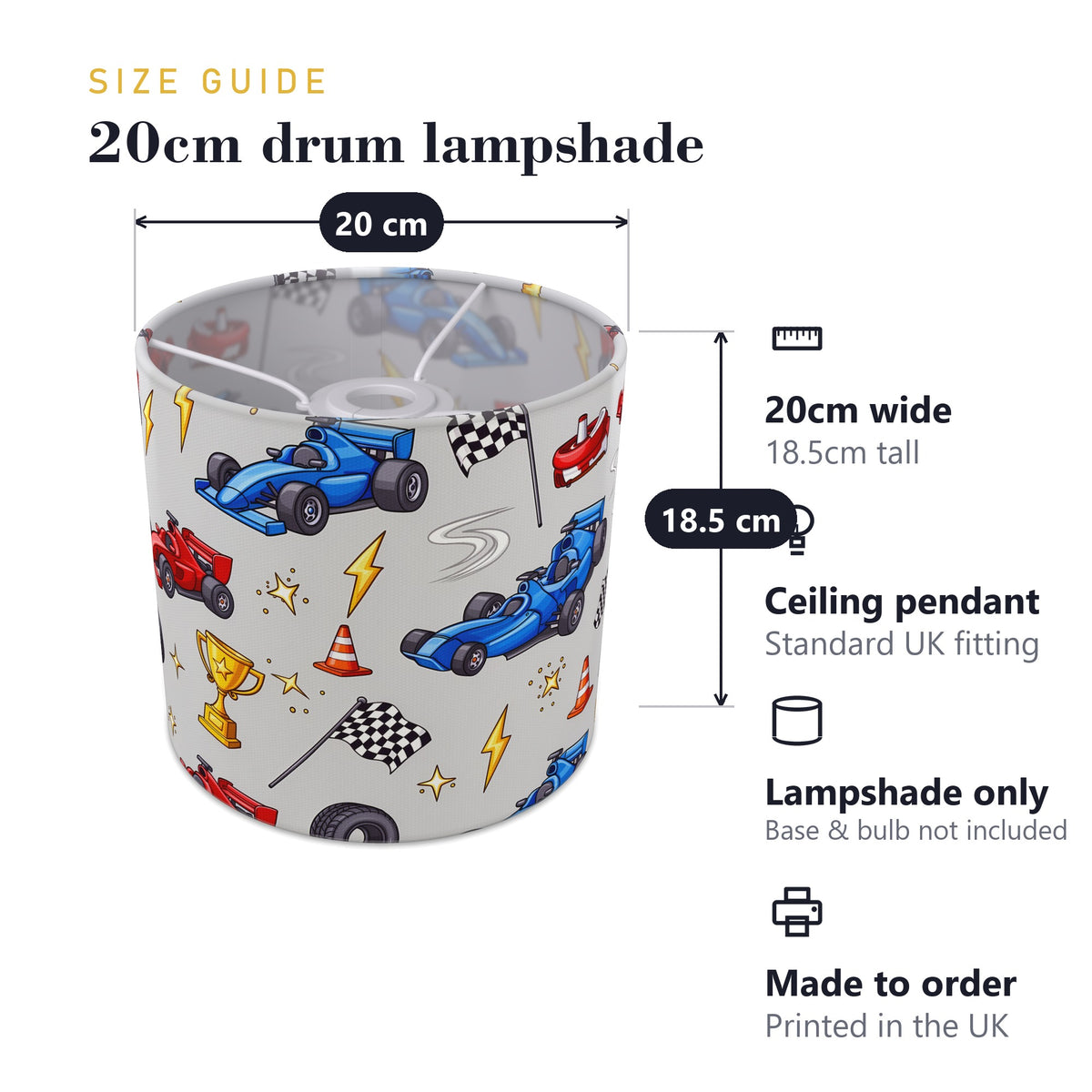 Grey Race Day lampshade - 20cm x 18.5cm Ceiling - photo 7