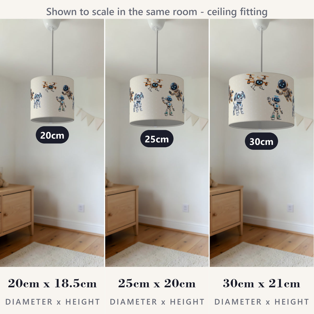 Cream Robots lampshade - 20cm x 18.5cm Ceiling - photo 4