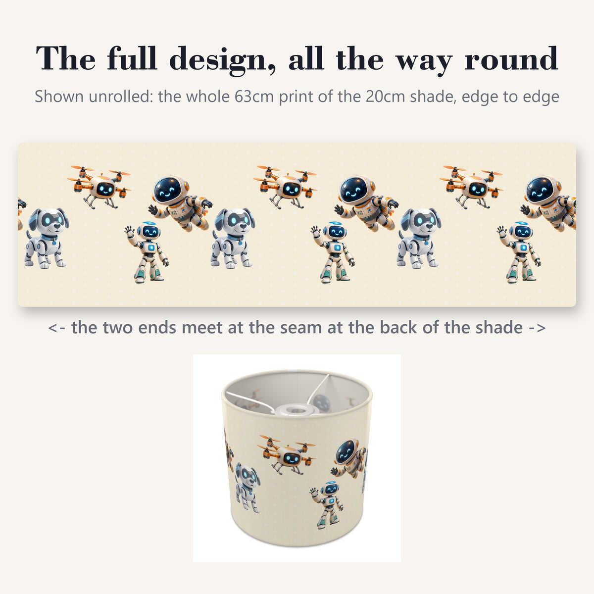 Cream Robots lampshade - 20cm x 18.5cm Ceiling - photo 9