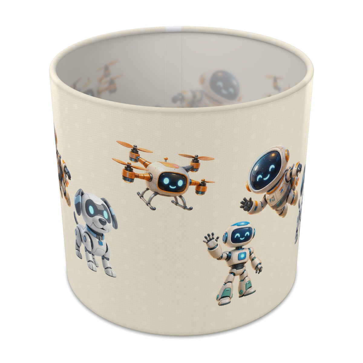 Cream Robots lampshade - 20cm x 18.5cm Table