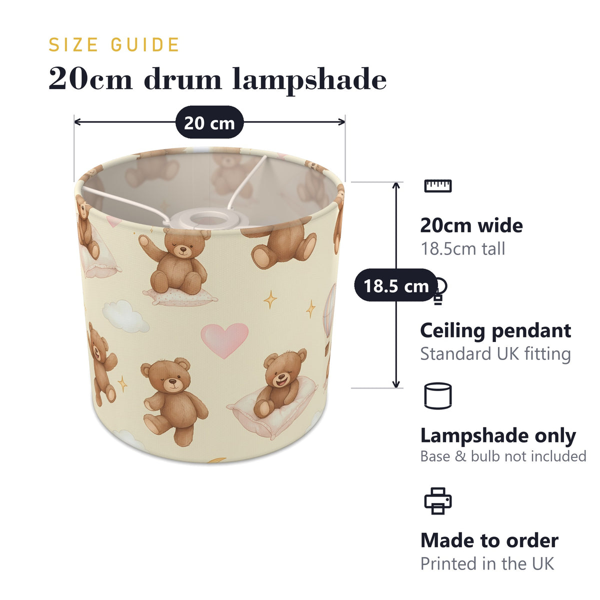 Cream Bear Hugs lampshade - 20cm x 18.5cm Ceiling - photo 7