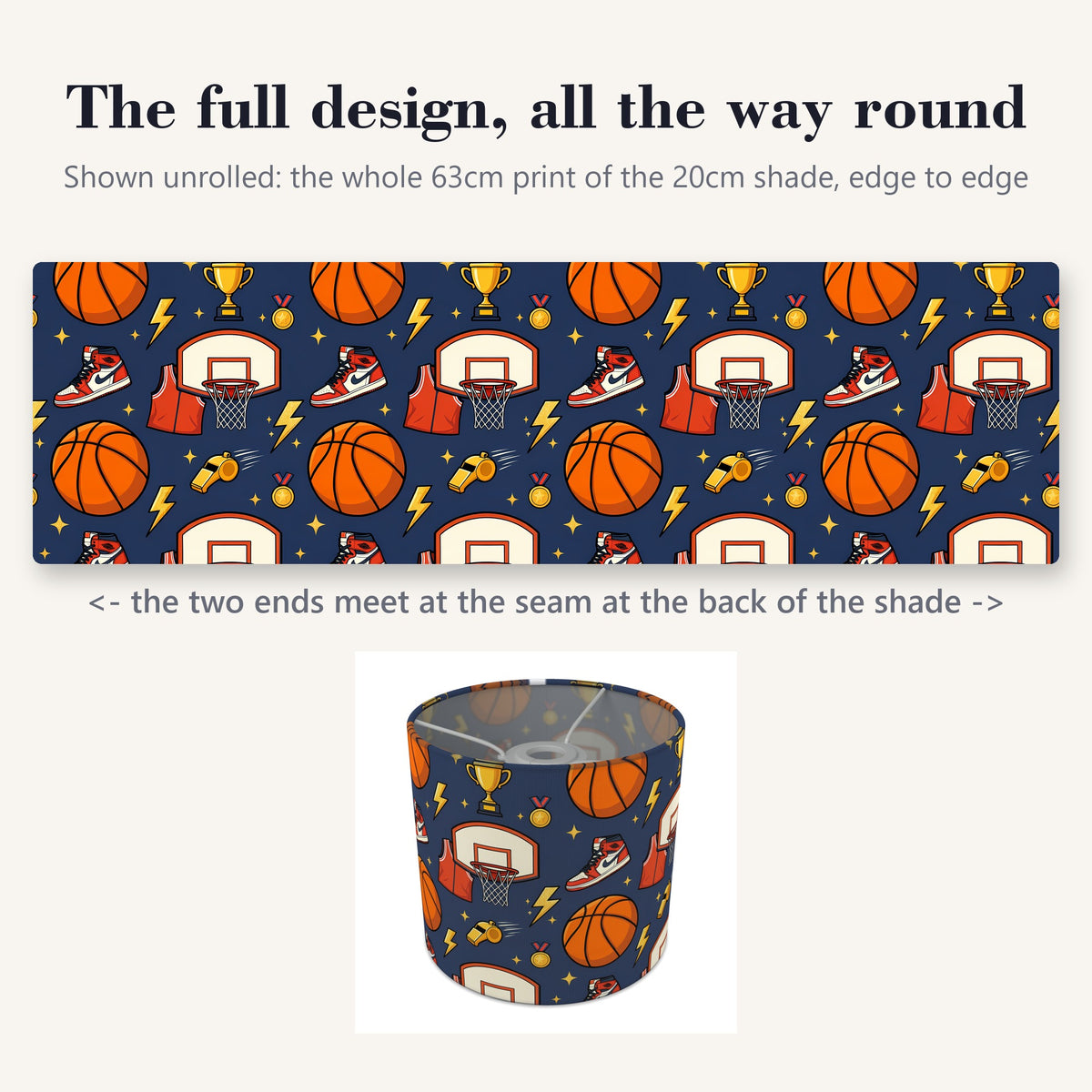 Navy Basketball Kids lampshade - 20cm x 18.5cm Ceiling - photo 9
