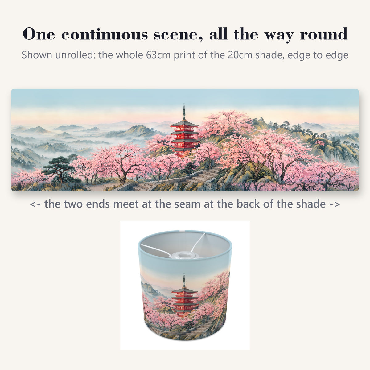 Cherry Blossom Garden wraparound lampshade - Mountain Temple