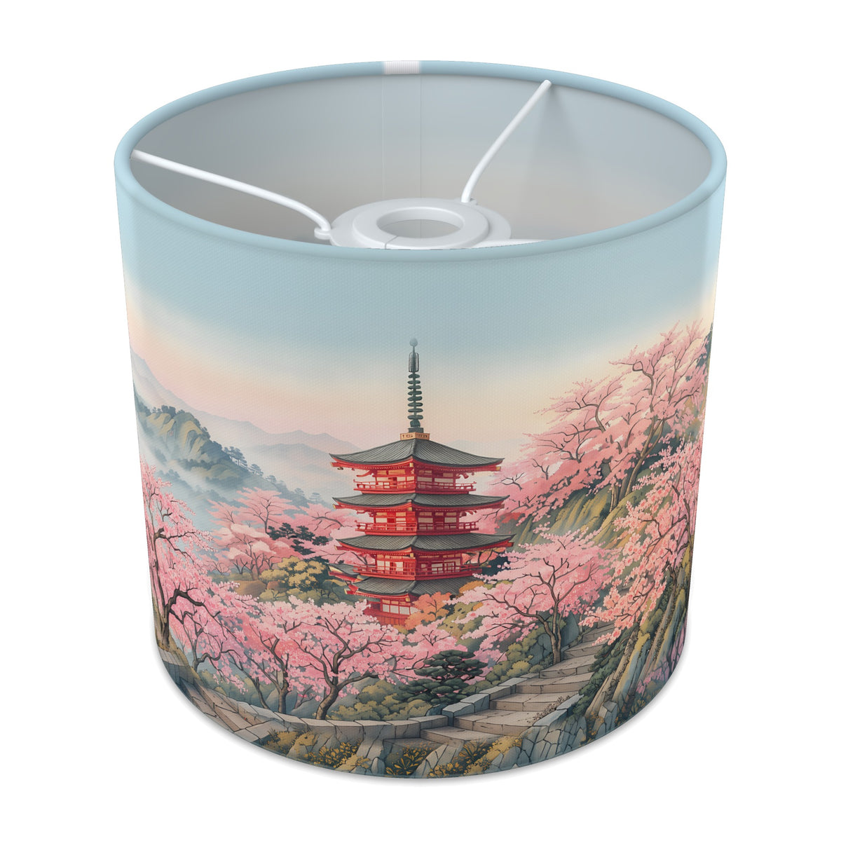 Cherry Blossom Garden wraparound lampshade - Mountain Temple