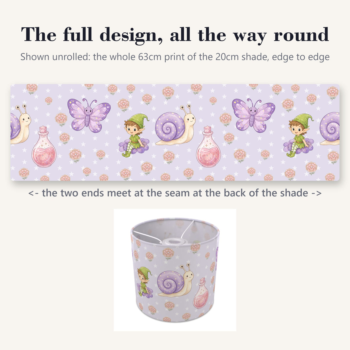 Lilac Fairy Garden lampshade - 20cm x 18.5cm Ceiling - photo 9