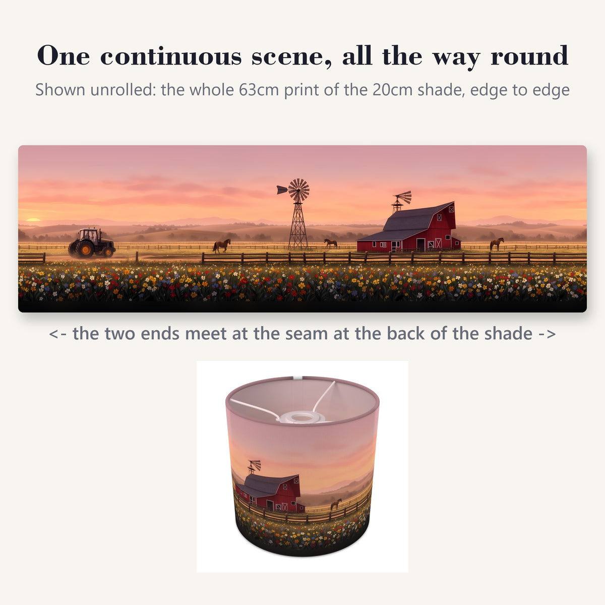 Farmland Panorama wraparound lampshade - Farm Sunset