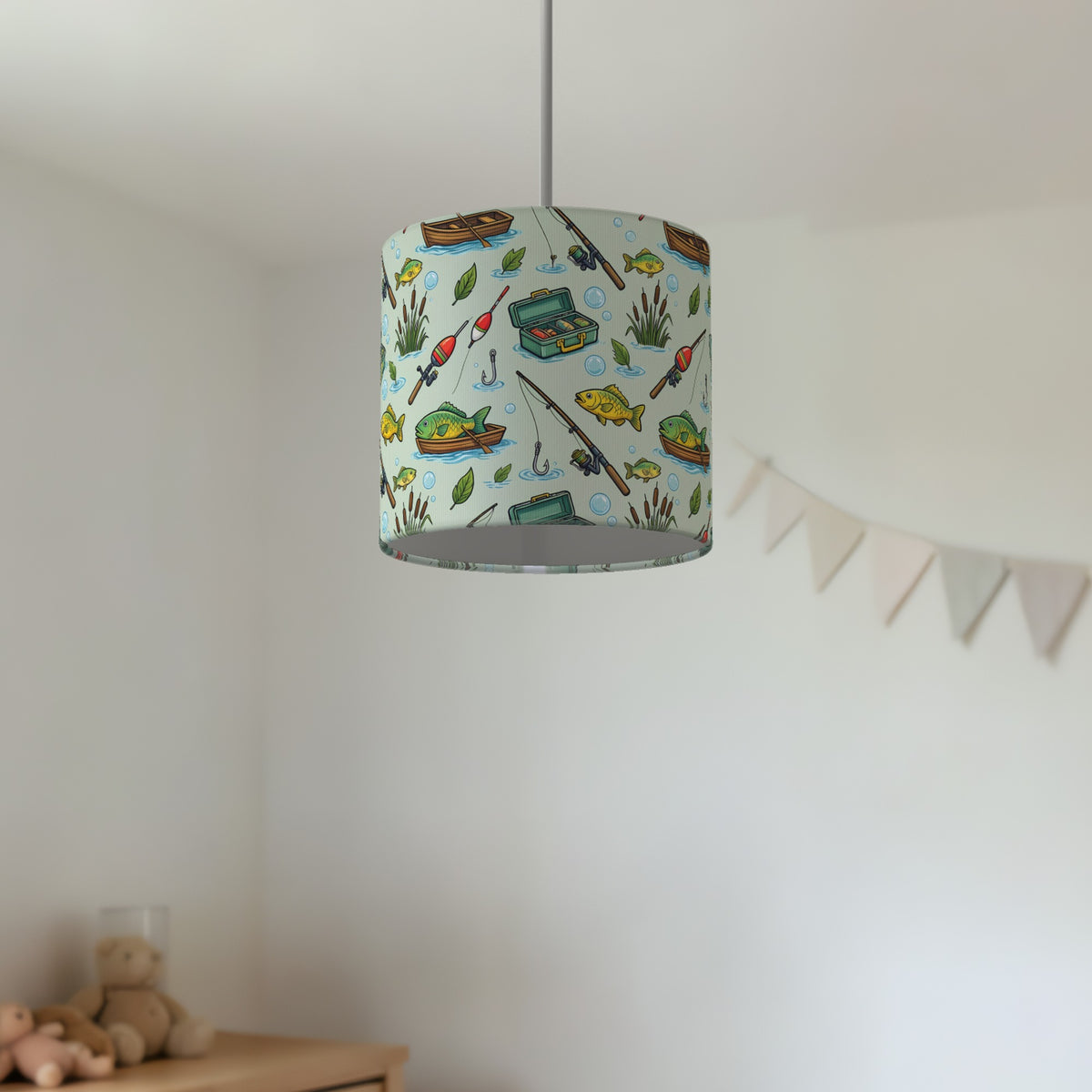 Sage Gone Fishing lampshade - 20cm x 18.5cm Ceiling - photo 2