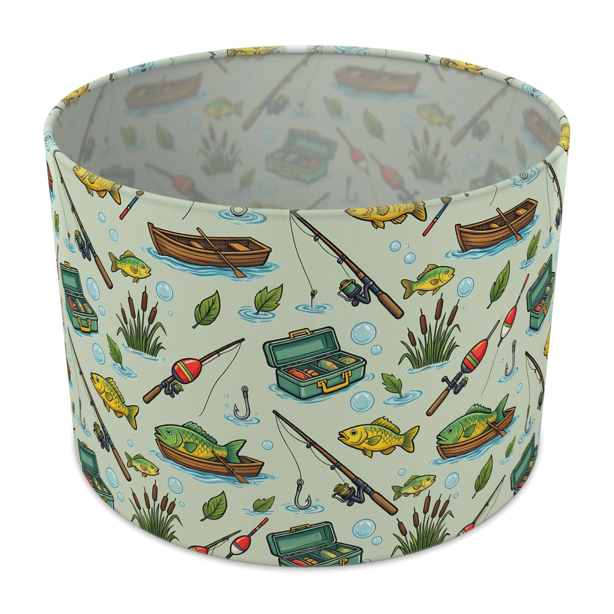 Sage Gone Fishing lampshade - 30cm x 21cm Table