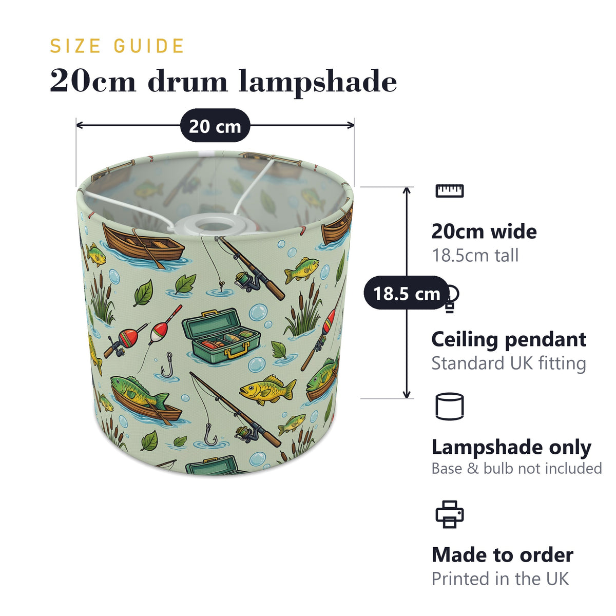Sage Gone Fishing lampshade - 20cm x 18.5cm Ceiling - photo 7