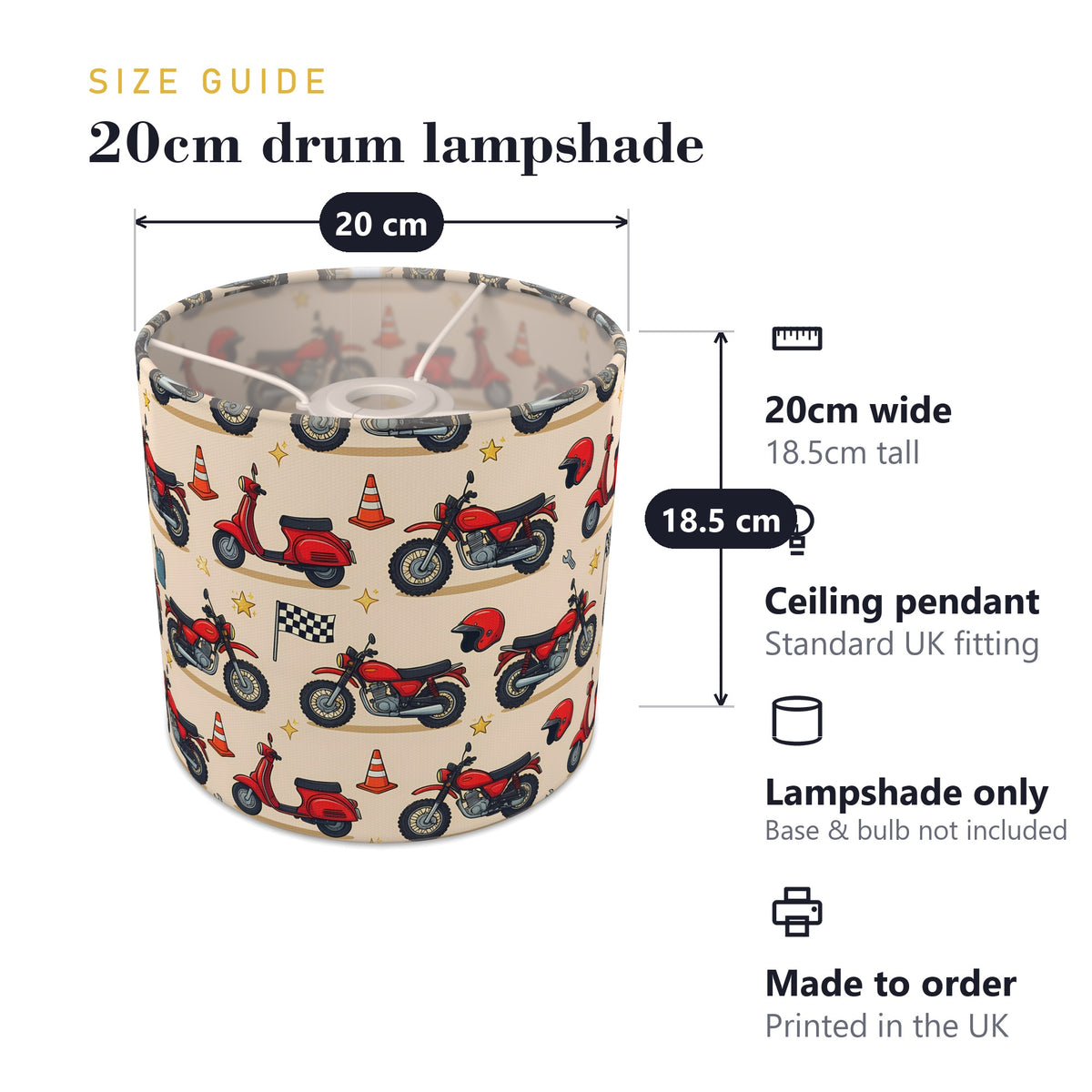 Sand Motorbike Mania lampshade - 20cm x 18.5cm Ceiling - photo 7