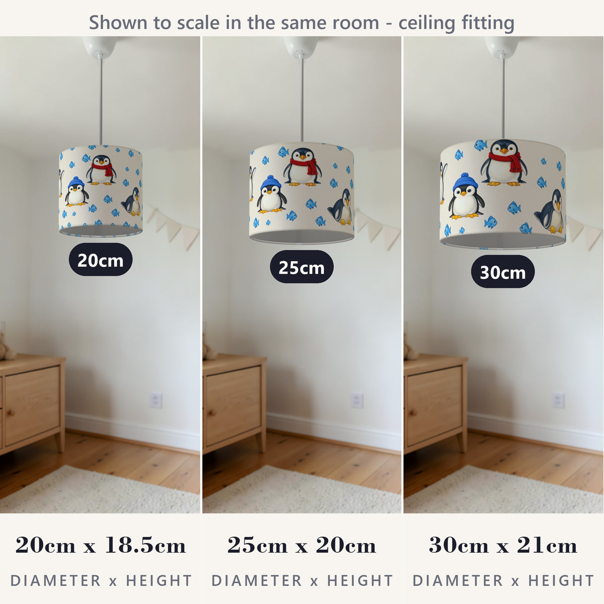 Cream Penguin Party lampshade - 20cm x 18.5cm Ceiling - photo 4