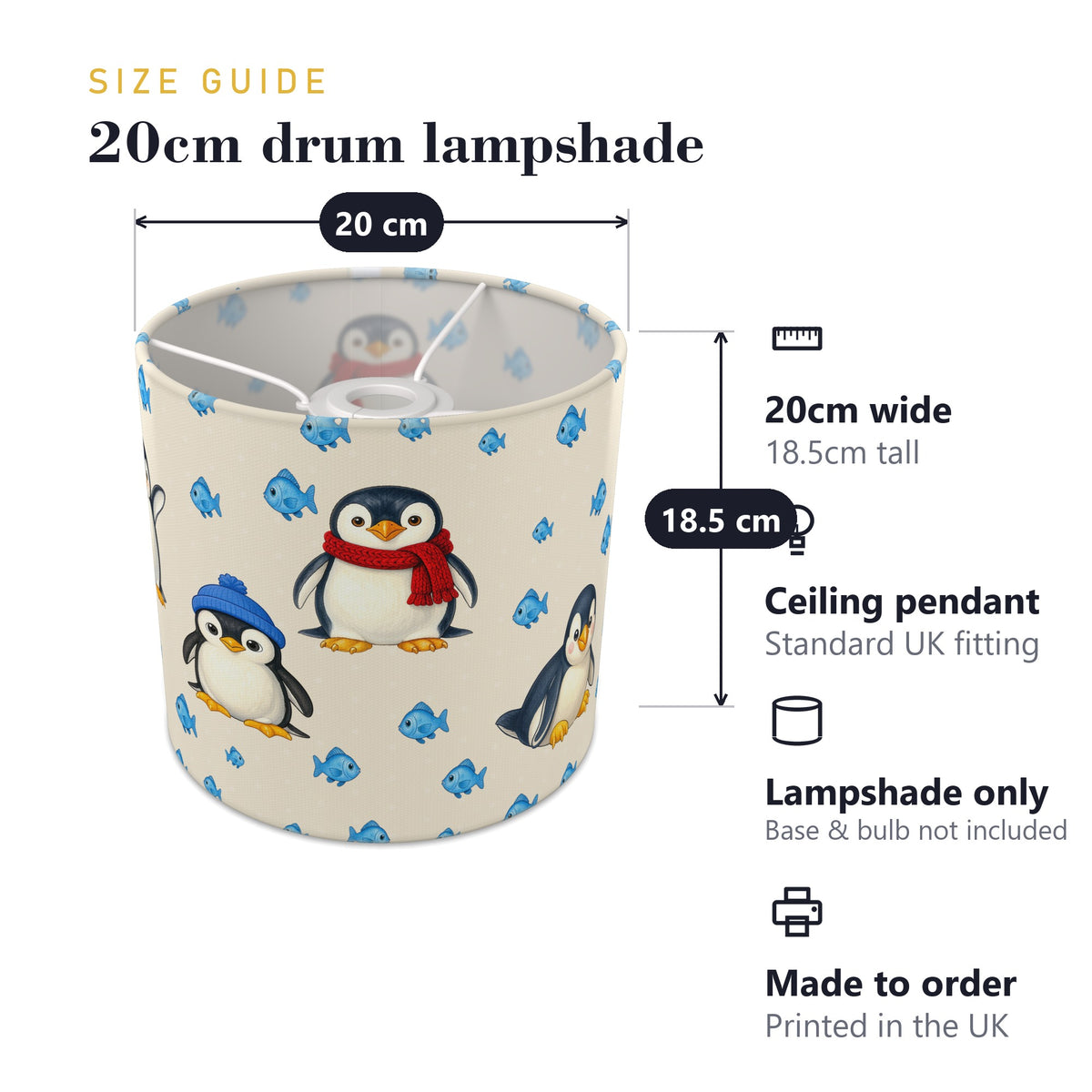 Cream Penguin Party lampshade - 20cm x 18.5cm Ceiling - photo 7