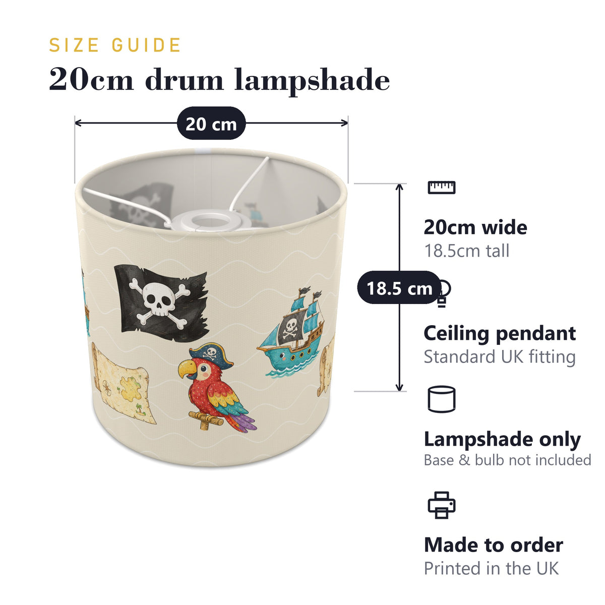 Cream Pirates lampshade - 20cm x 18.5cm Ceiling - photo 7