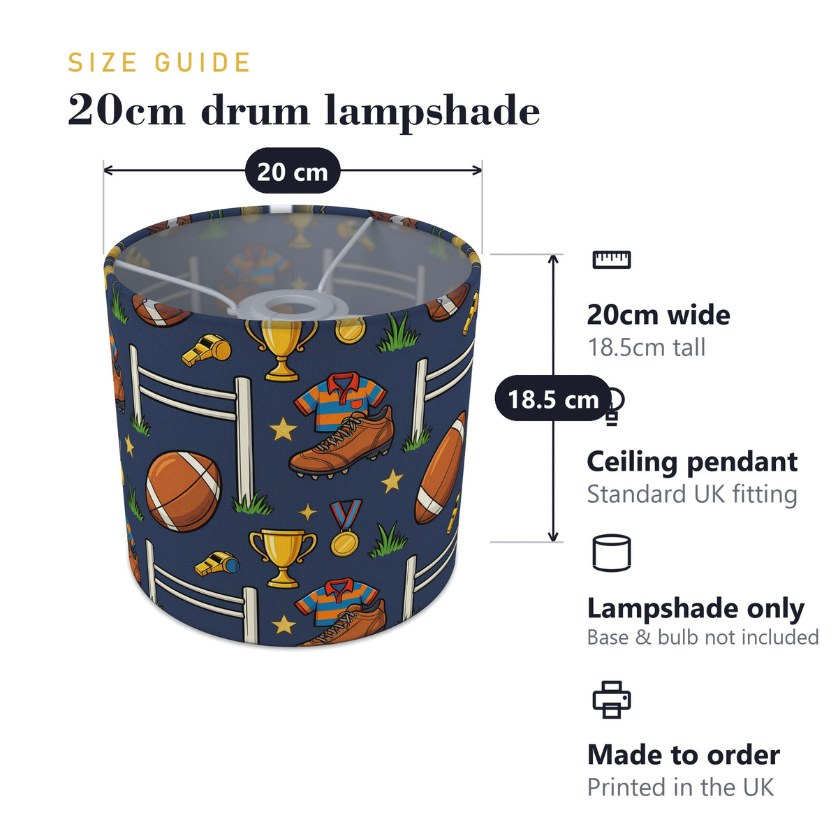 Navy Rugby Kids lampshade - 20cm x 18.5cm Ceiling - photo 7