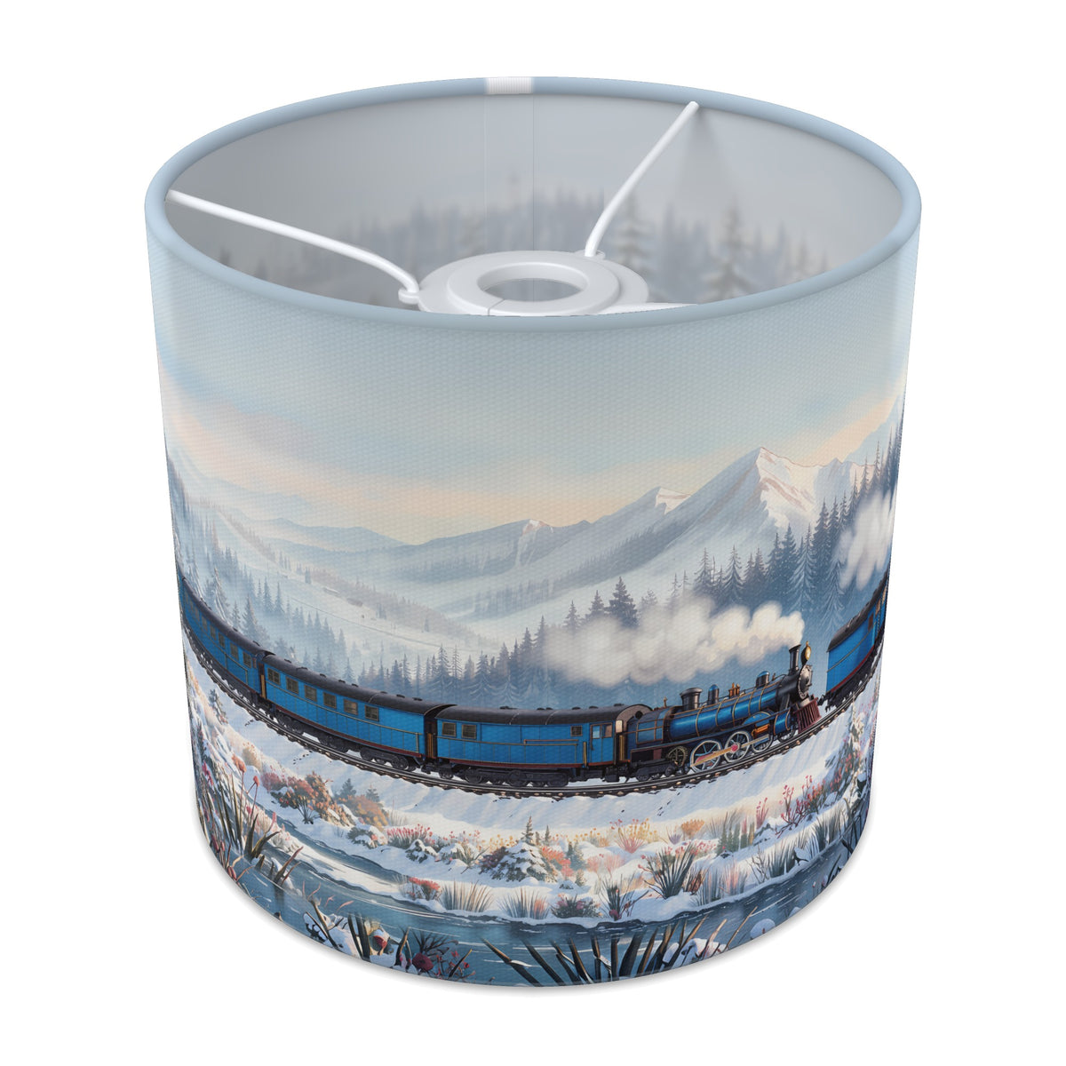 Steam Train Journey wraparound lampshade - Snowy Express