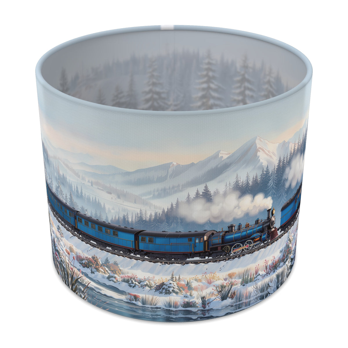 Snowy Express Steam Train Journey lampshade - 25cm x 20cm Table