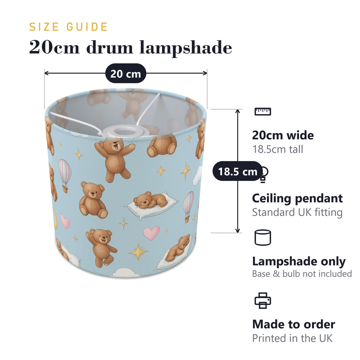 Sky Bear Hugs lampshade - 20cm x 18.5cm Ceiling - photo 7