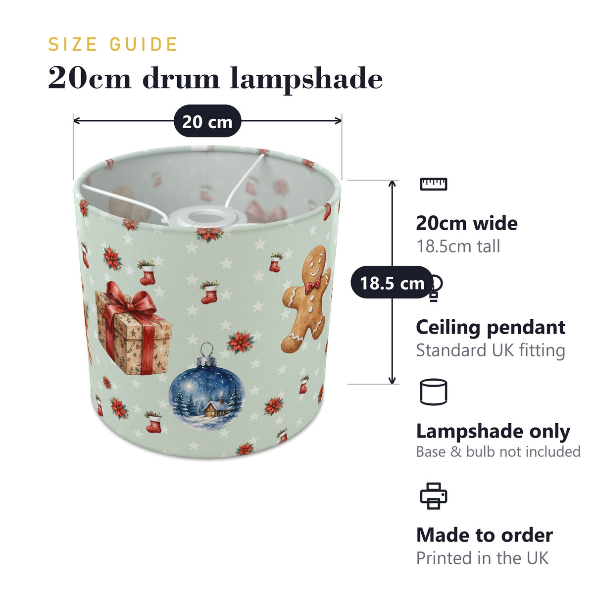 Pine Watercolor Christmas lampshade - 20cm x 18.5cm Ceiling - photo 7