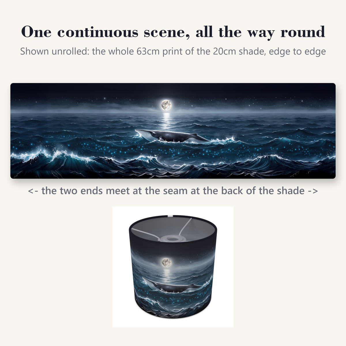 Whale Ocean wraparound lampshade - Moon Tide