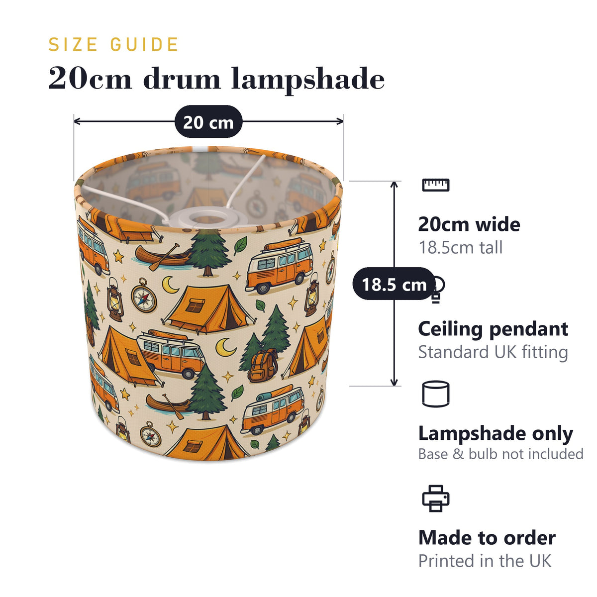 Sand Happy Campers lampshade - 20cm x 18.5cm Ceiling - photo 7