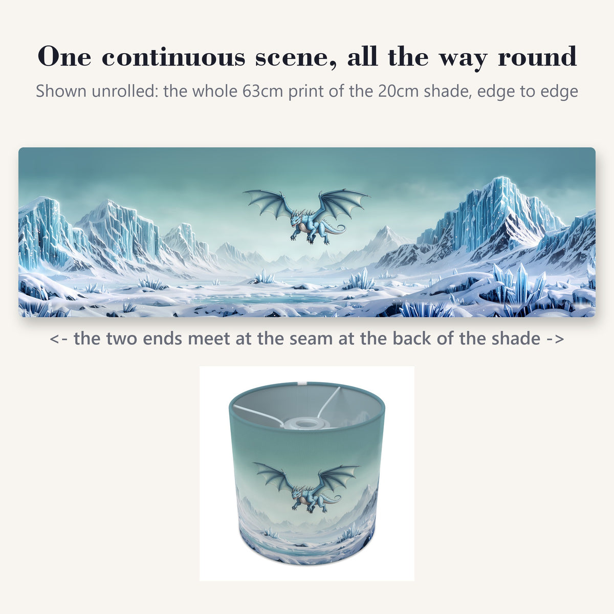 Dragon Mountains wraparound lampshade - Ice Dragon