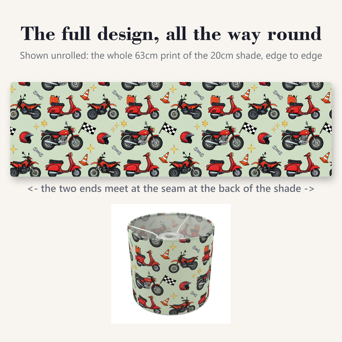 Sage Motorbike Mania lampshade - 20cm x 18.5cm Ceiling - photo 9