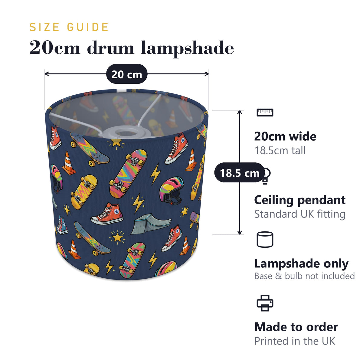 Navy Skate Crew lampshade - 20cm x 18.5cm Ceiling - photo 7