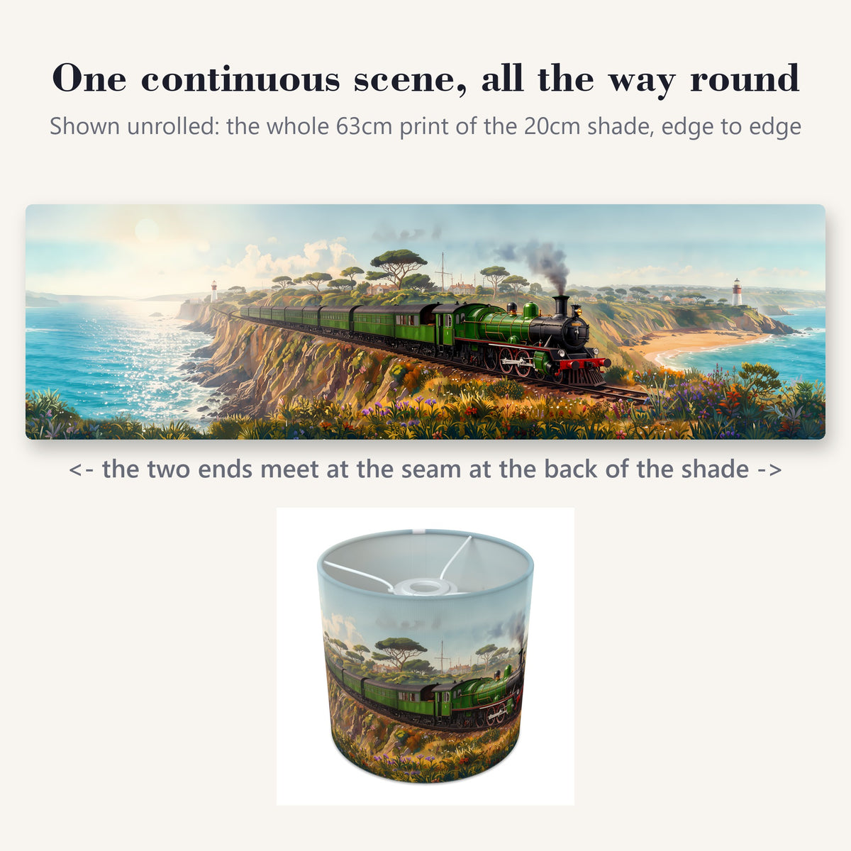 Steam Train Journey wraparound lampshade - Coastal Line