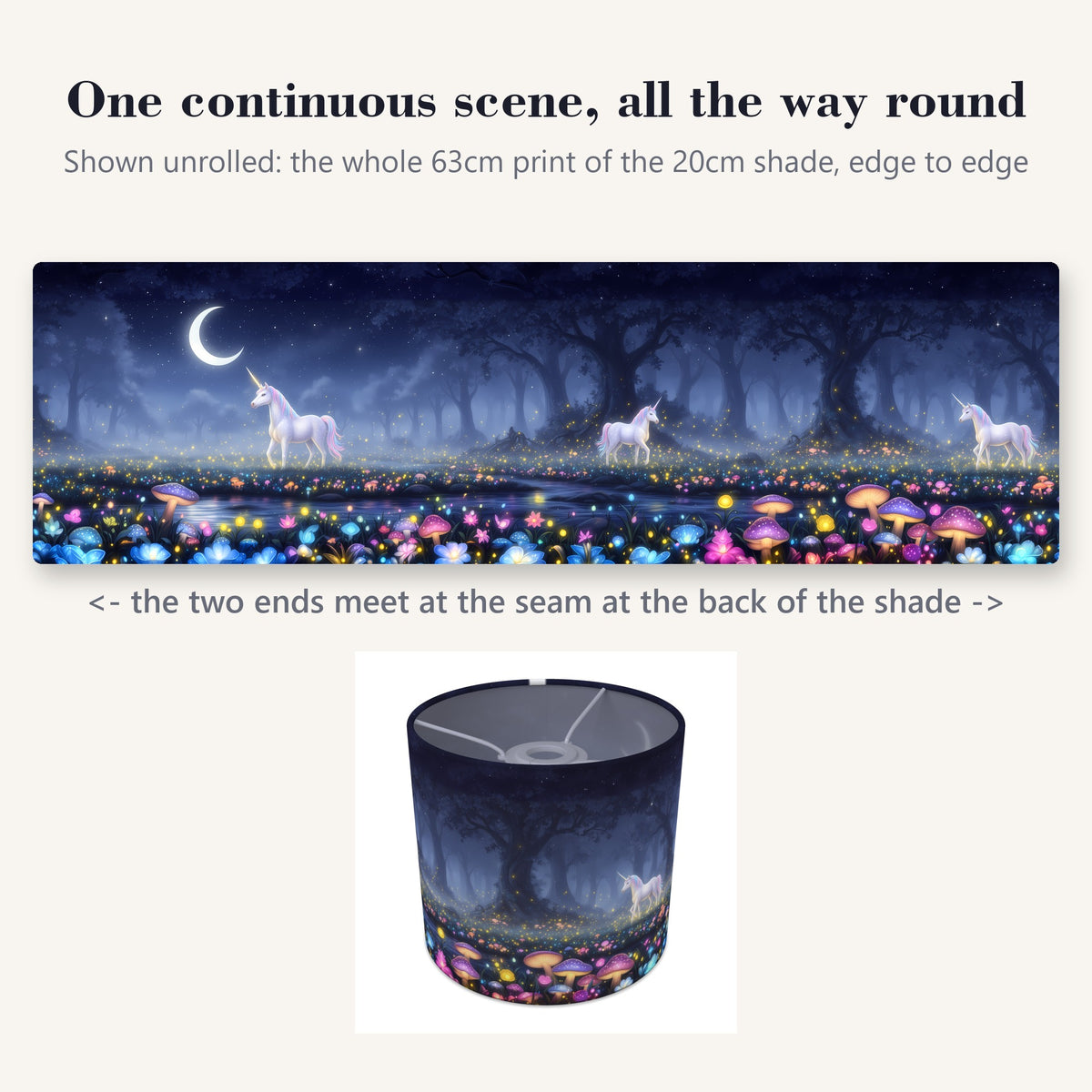 Unicorn Land wraparound lampshade - Moonlit Glade