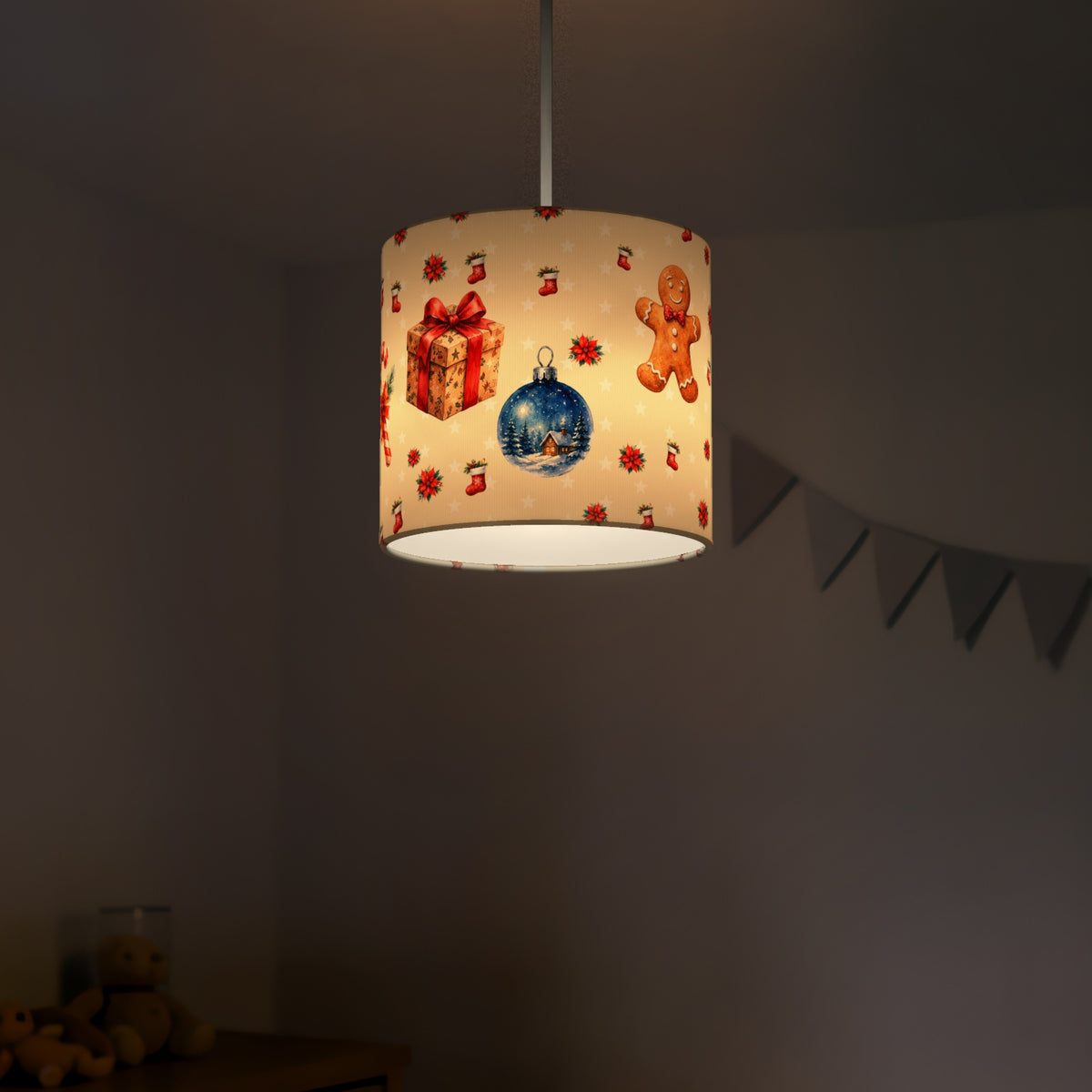 Cream Watercolor Christmas lampshade - 20cm x 18.5cm Ceiling - photo 5