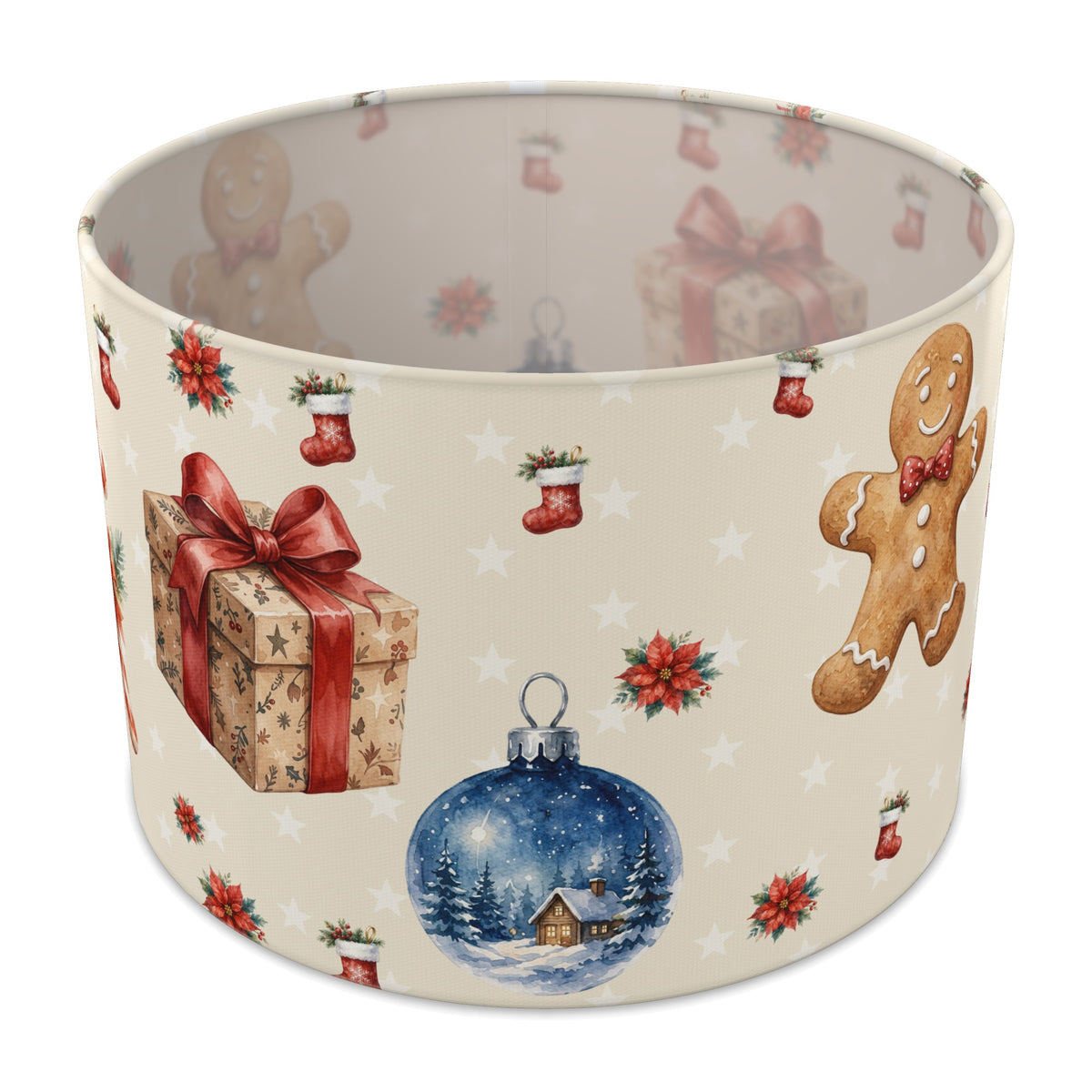 Cream Watercolor Christmas lampshade - 30cm x 21cm Table