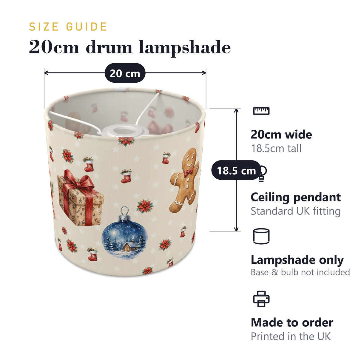 Cream Watercolor Christmas lampshade - 20cm x 18.5cm Ceiling - photo 7