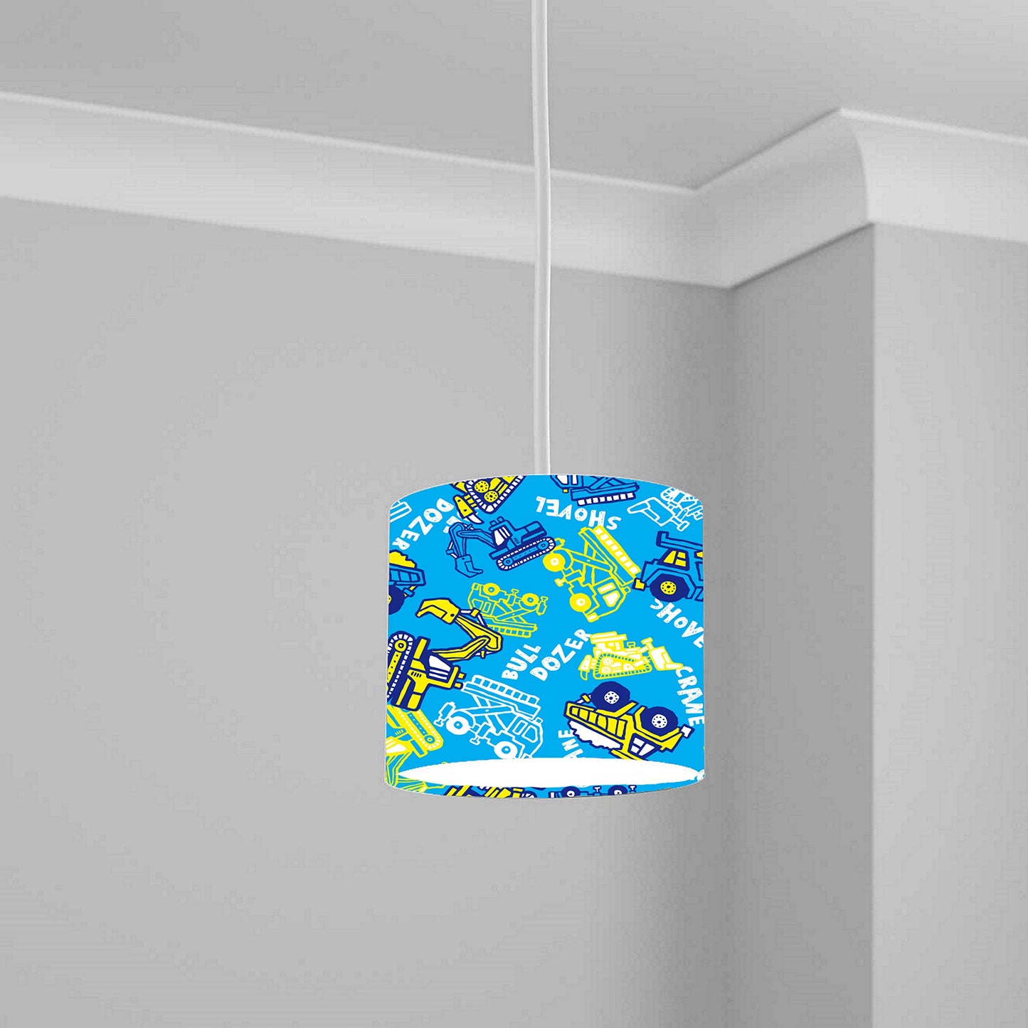 Blue Construction Vehicle Print Ceiling Lampshade Lightshade for Nursery - 20cm x 18.5cm