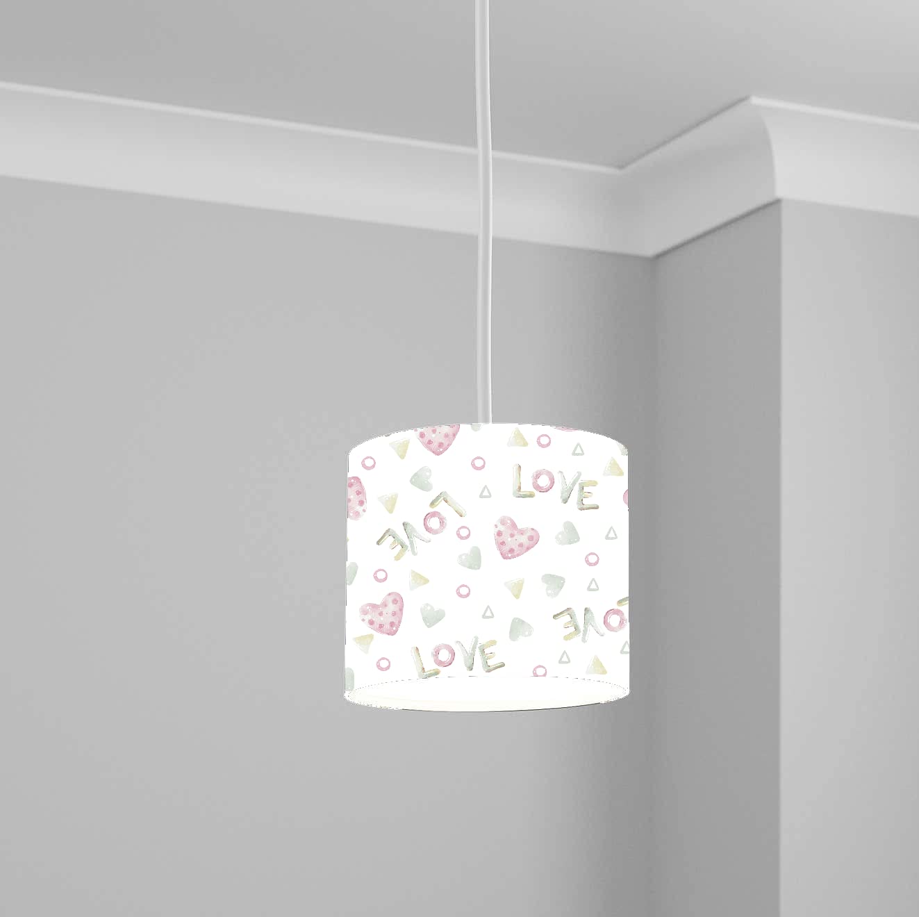 Pink Love Hearts Pattern Ceiling Lampshade Lightshade for Nursery - 20cm x 18.5cm