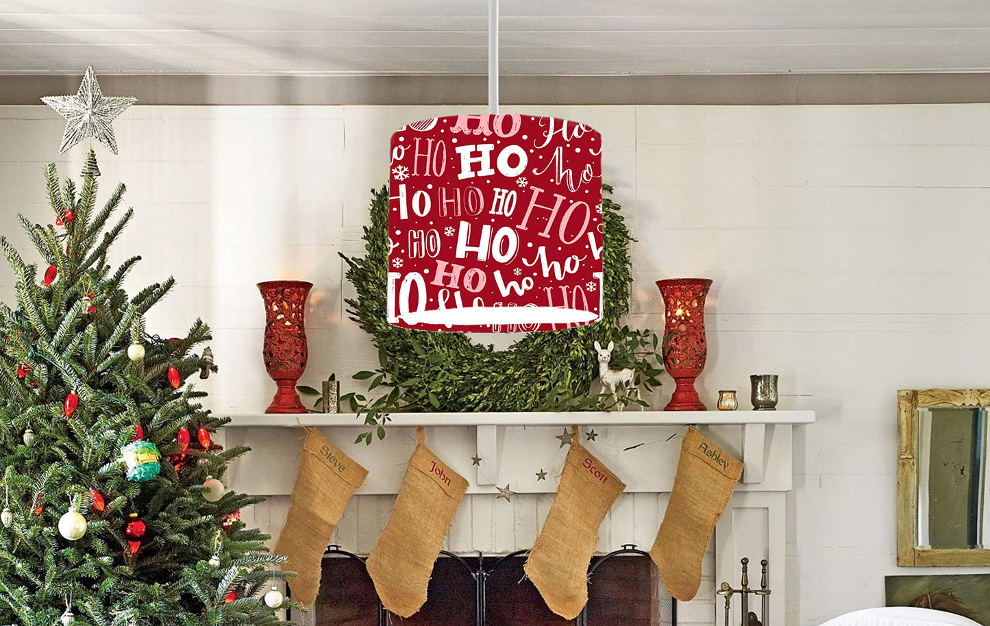 Festive Red Ho Ho Ho Christmas Ceiling Lampshade Lightshade for Room - 20cm x 18.5cm