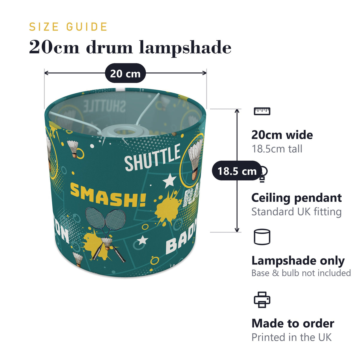 Teal Badminton Smash lampshade - 20cm x 18.5cm Ceiling - photo 7
