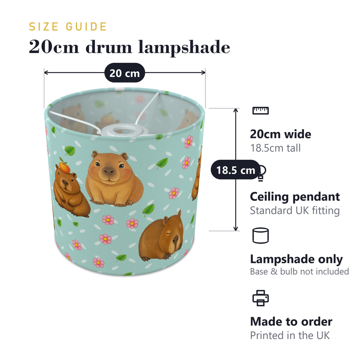 Teal Capybara Chill lampshade - 20cm x 18.5cm Ceiling - photo 7