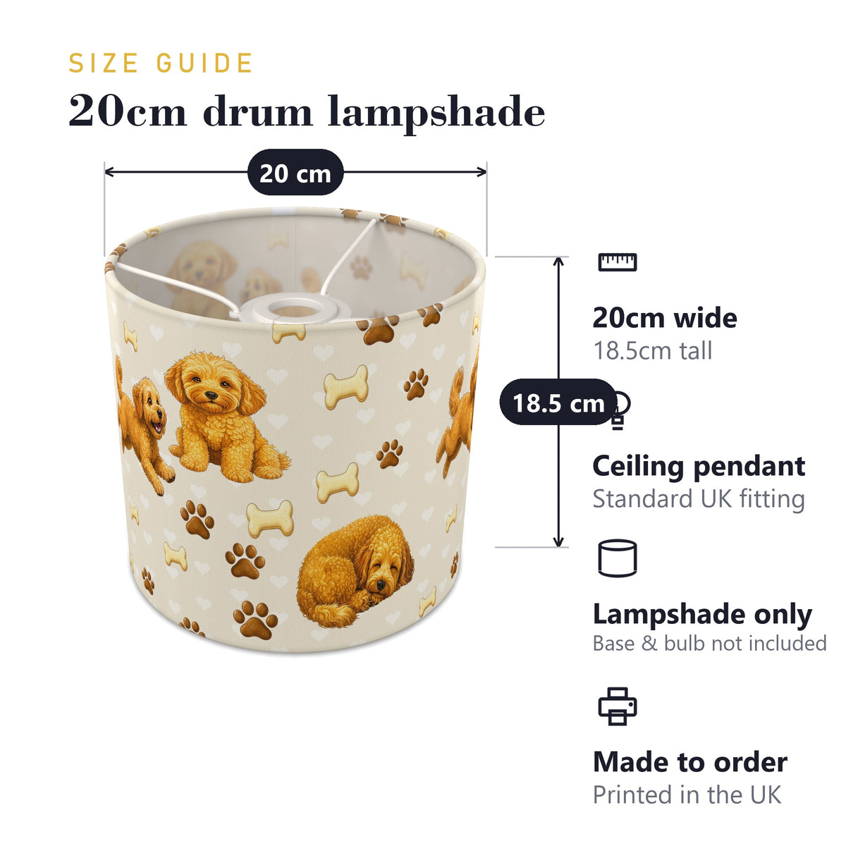 Cream Cockapoo Love lampshade - 20cm x 18.5cm Ceiling - photo 7