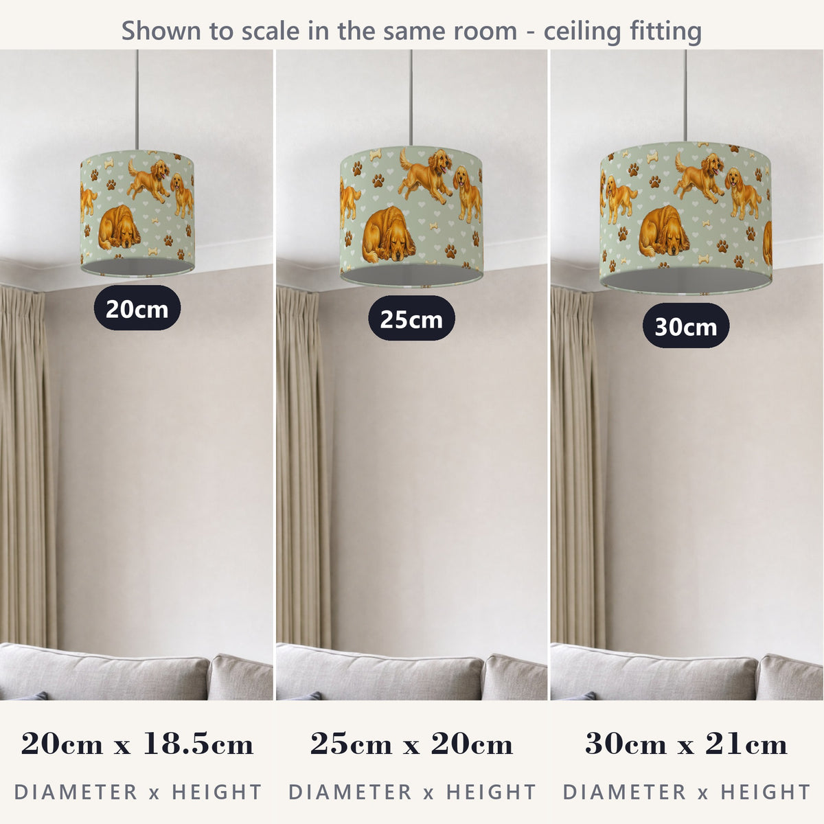 Sage Cocker Spaniel Love lampshade - 20cm x 18.5cm Ceiling - photo 4