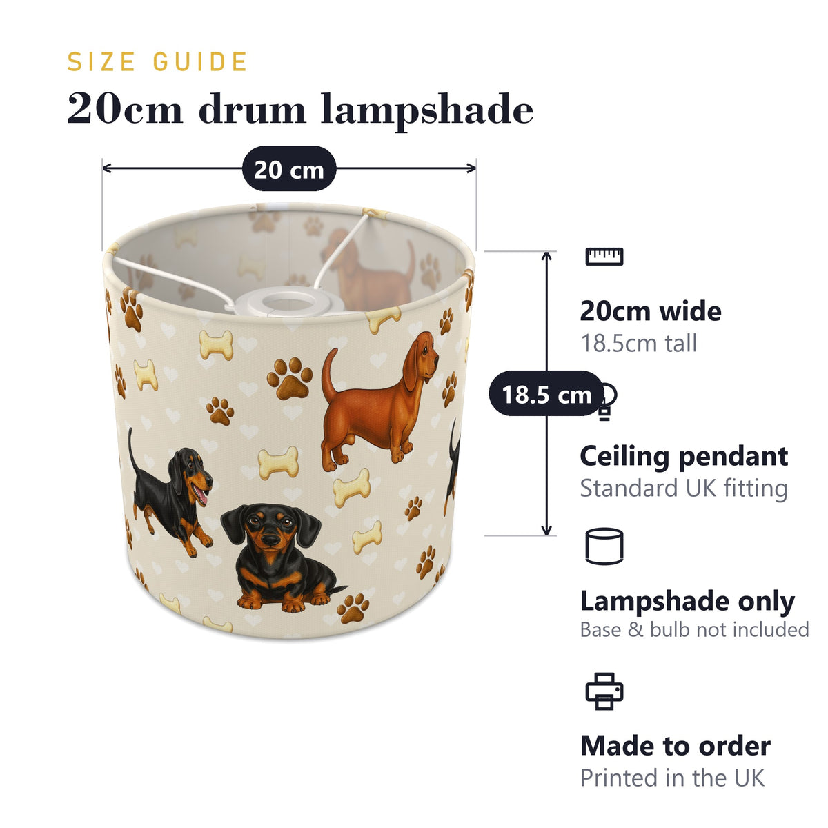 Cream Dachshund Love lampshade - 20cm x 18.5cm Ceiling - photo 7