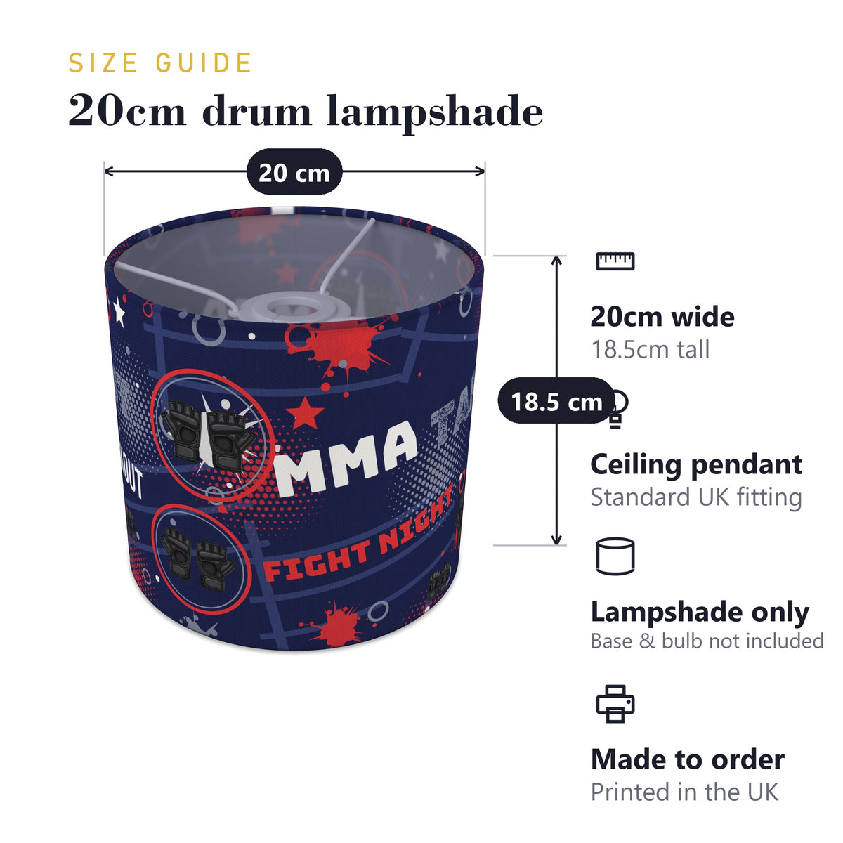 Navy Fight Night lampshade - 20cm x 18.5cm Ceiling - photo 7
