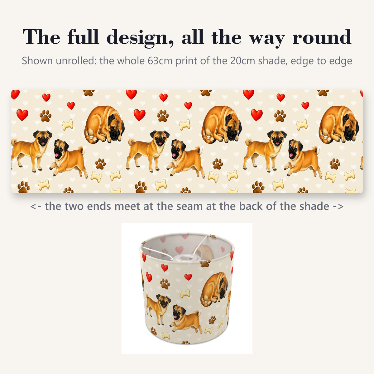Cream Pug Love lampshade - 20cm x 18.5cm Ceiling - photo 9